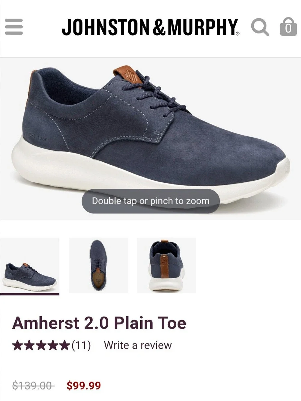 Johnston & Murphy Navy Suede Leather Derby Sneaker Shoes Men's Size 12M